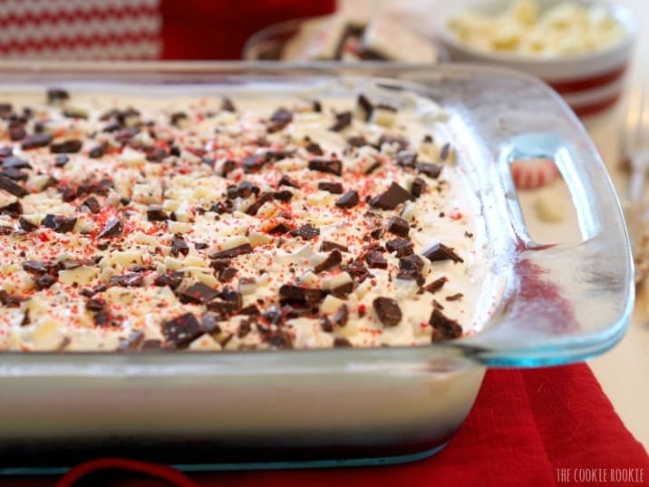Peppermint Brownie Ice Cream Bars. These are the perfect winter dessert! Great for holiday parties | The Cookie Rookie
