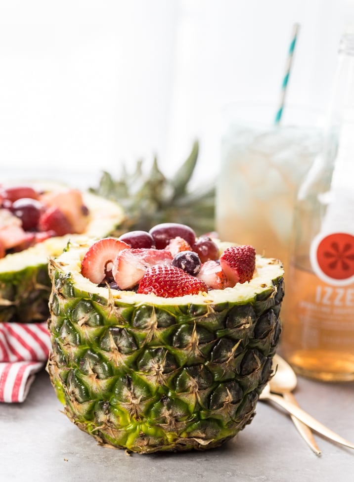  salad served in a pineapple bowl or boat! So fun, tasty, and EASY