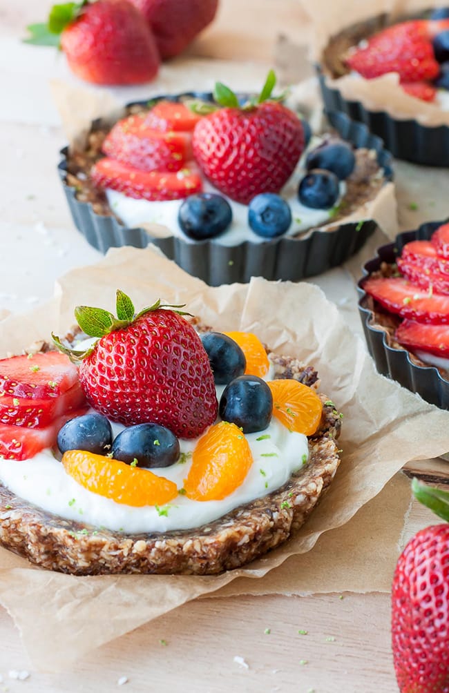 Easy No Bake Coconut Lime Fruit Yogurt Tarts | Peas and Crayons