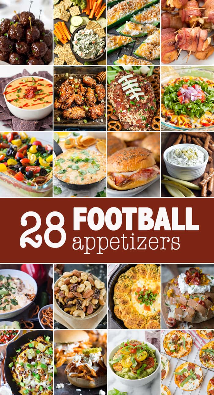 28 of the BEST FOOTBALL APPETIZERS! Snacks for tailgating, partying, and watching football! Savory and sweet apps for football season. THE BEST!