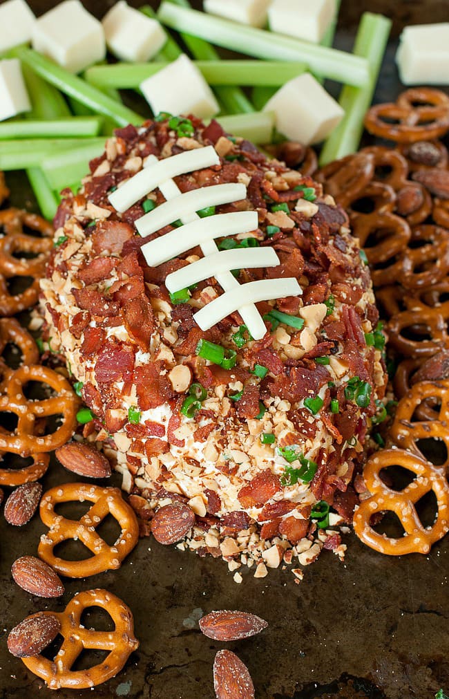 Easy Bacon Cheddar Football Cheese Ball | Peas and Crayons