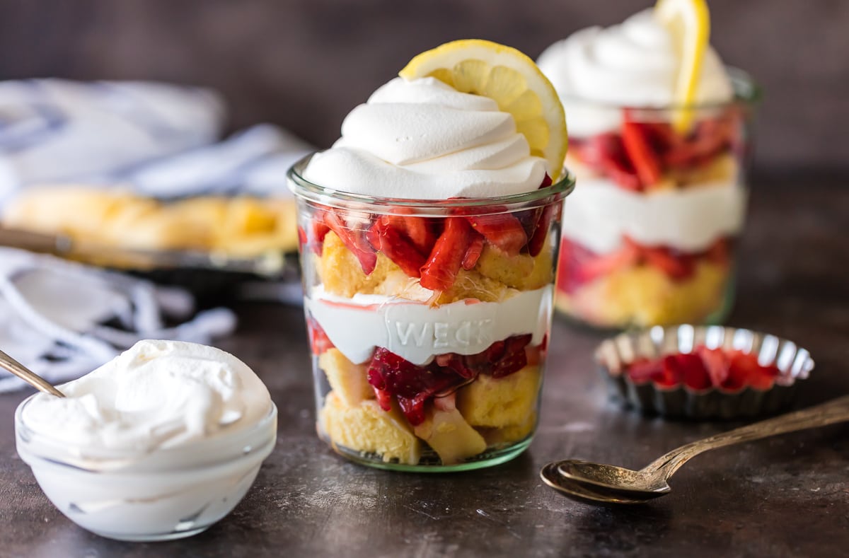 These LAYERED LEMON STRAWBERRY SHORTCAKE CUPS are super simple and delicious! Layers of lemon cake, strawberries, and cool whip make the best sweet treat for after school or anytime!