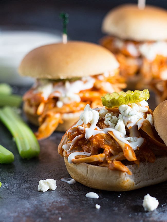 Shredded Buffalo Chicken Sliders | The Blond Cook