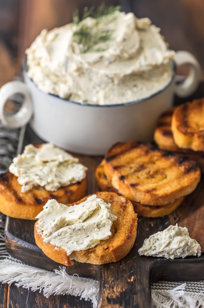 Boursin Cheese dip and sliced toasted bread.