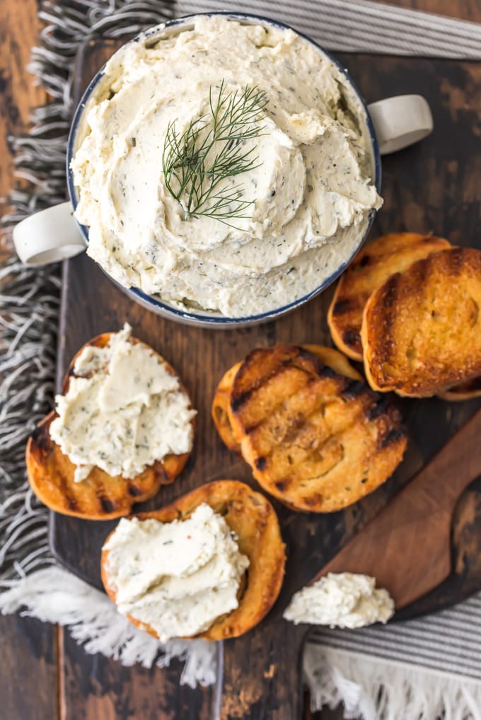 Boursin Cheese spread on sliced, toasted bread