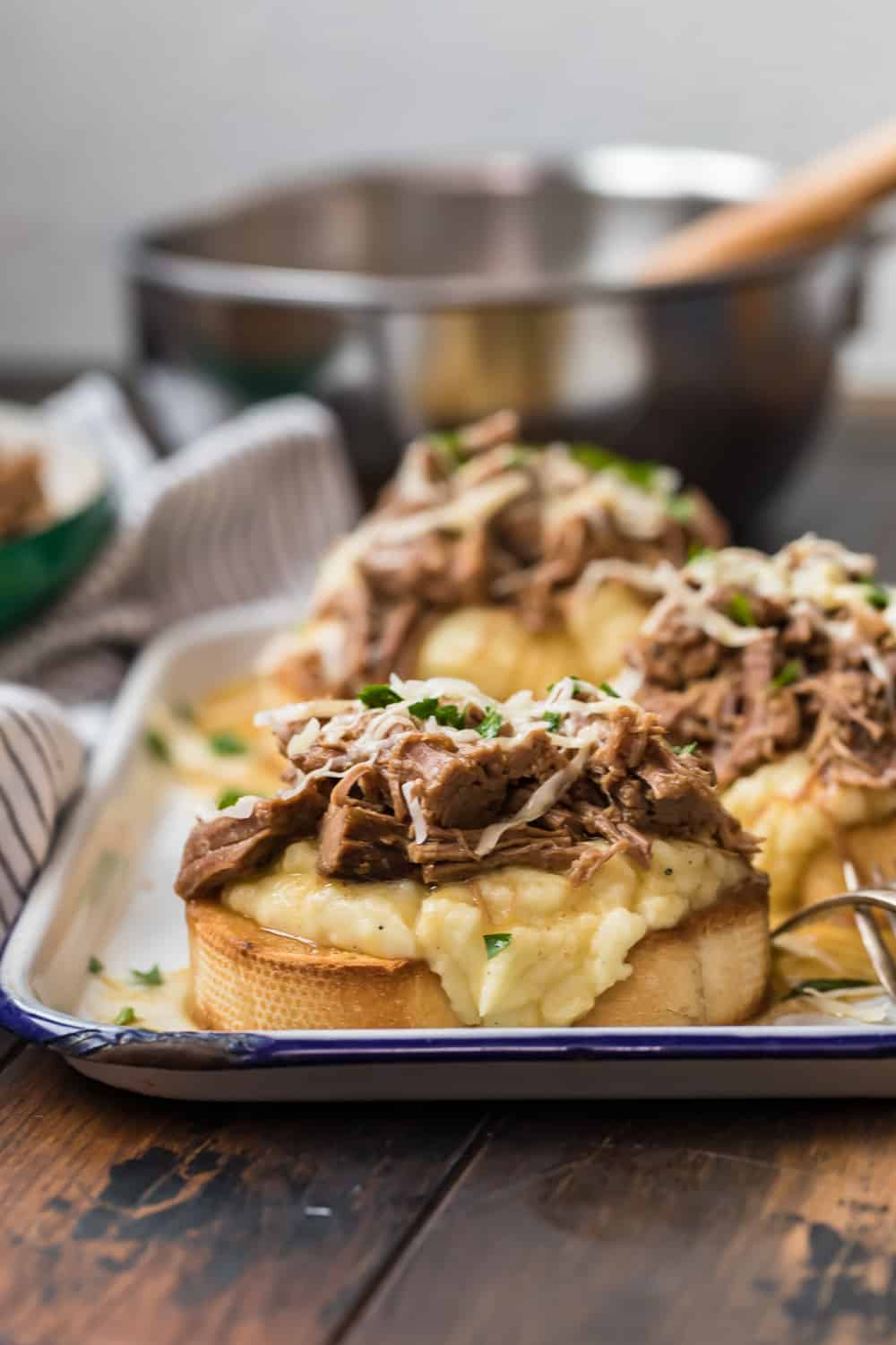 Open-Faced Roast Beef Sandwiches, ready to eat.
