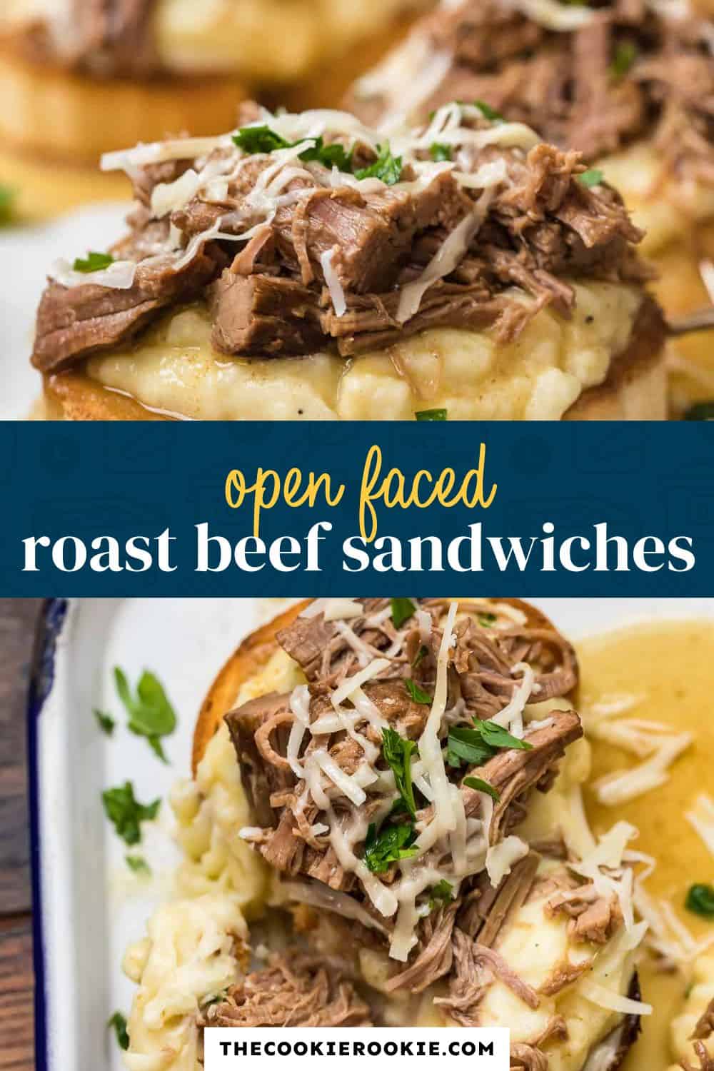 open faced roast beef sandwiches pin image