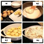 four pictures showing how to make mashed potatoes.