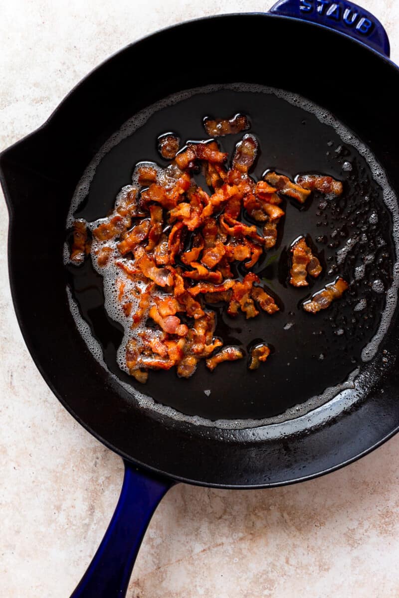 bacon crumbles in cast iron skillet