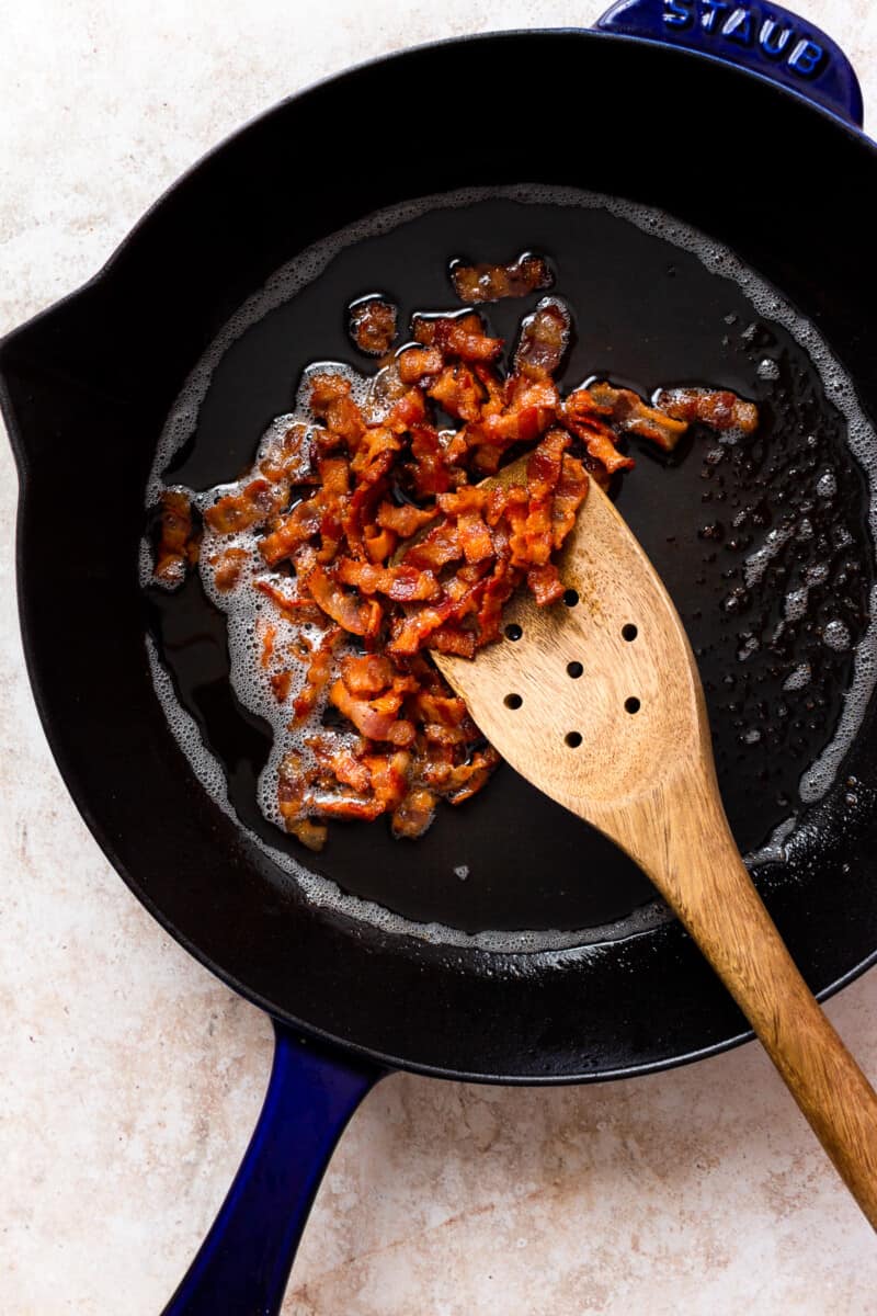 bacon crumbles in cast iron skillet