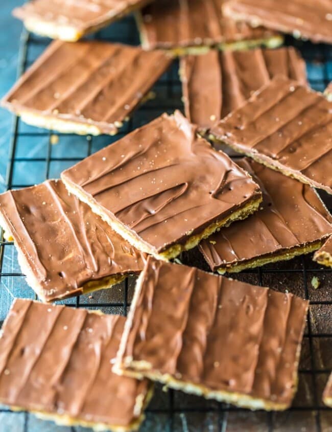 Saltine Cracker Toffee is a simple and tasty snack to prepare for unexpected visitors or just for a night in. Chocolate Saltine Toffee is an easy go-to recipe when you just don't have much on hand. And they're actually SO good, and so satisfying. This Saltine Cracker Toffee with Chocolate recipe is the perfect thing to keep on hand for when you have a sudden chocolate craving.