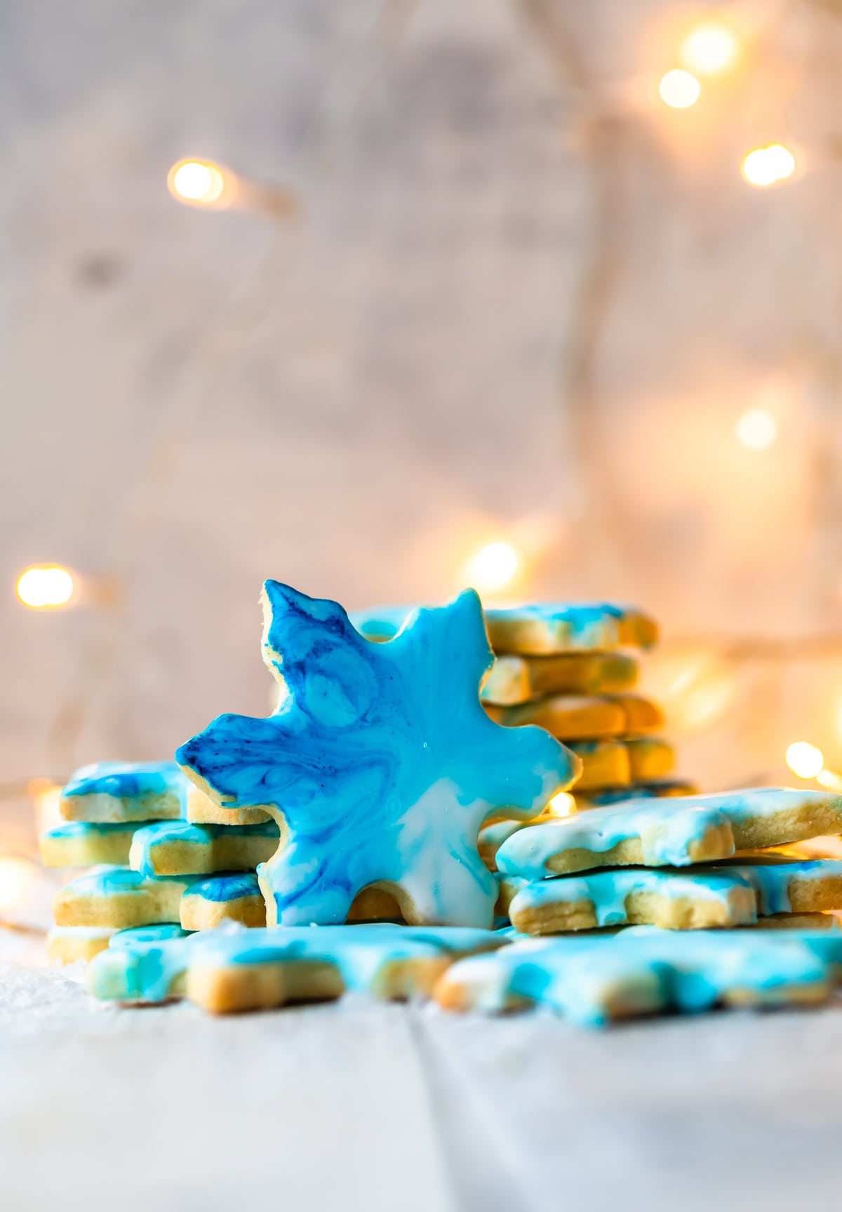 snowflakes cookies with blue marbled frosting