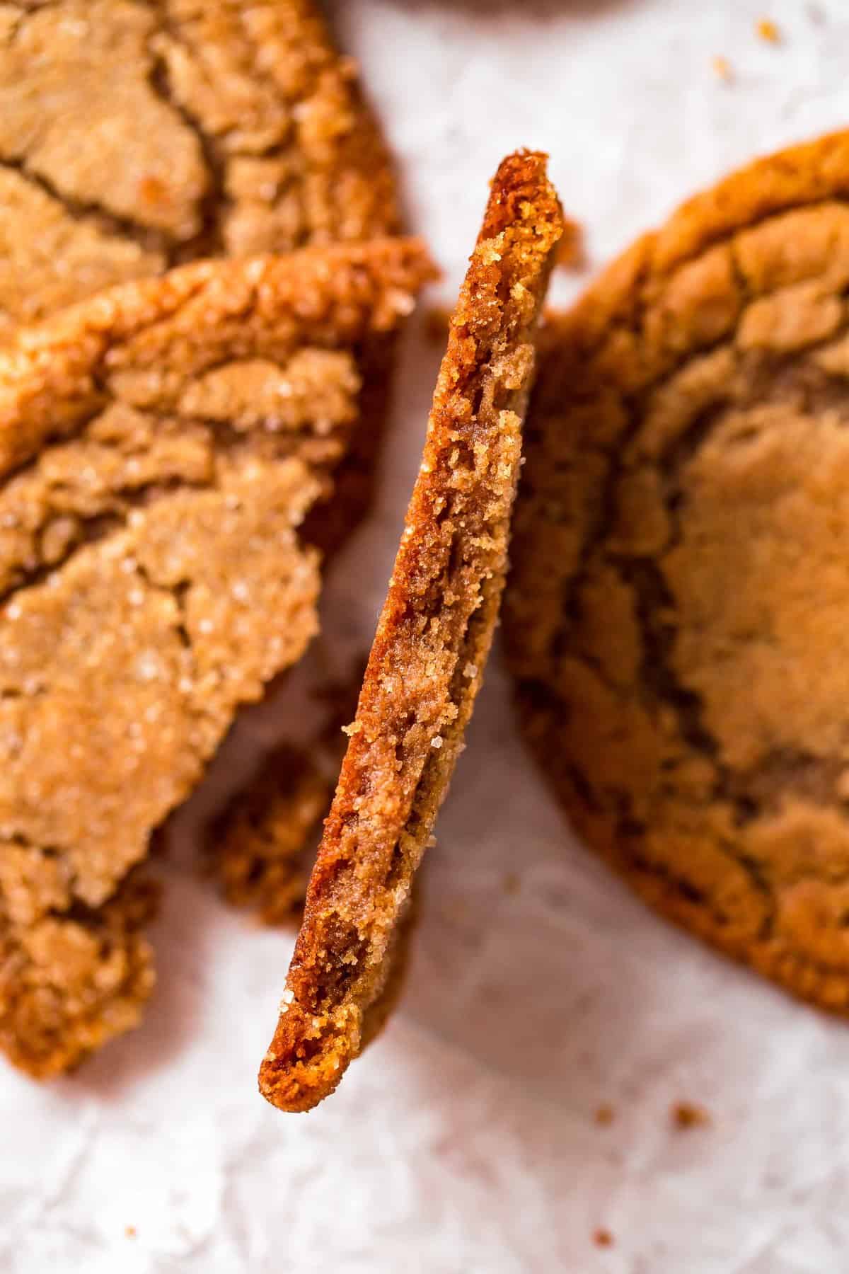 Close-up view of the inside of Soft Molasses Cookies