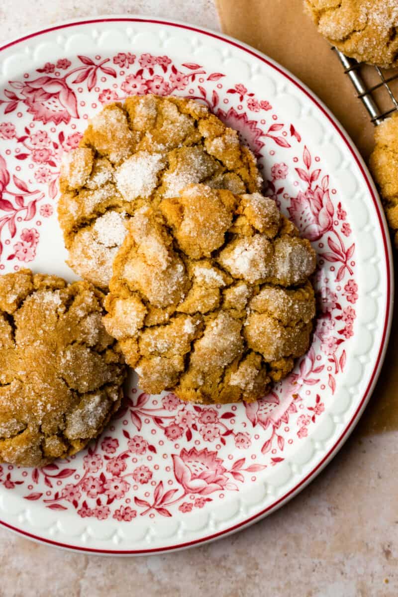 ginger cookies on red and white plate