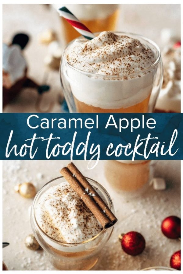This Caramel Apple Hot Toddy Cocktail is the perfect winter drink! This apple cider hot toddy is so warming, comforting, and tasty. The best holiday cocktail!