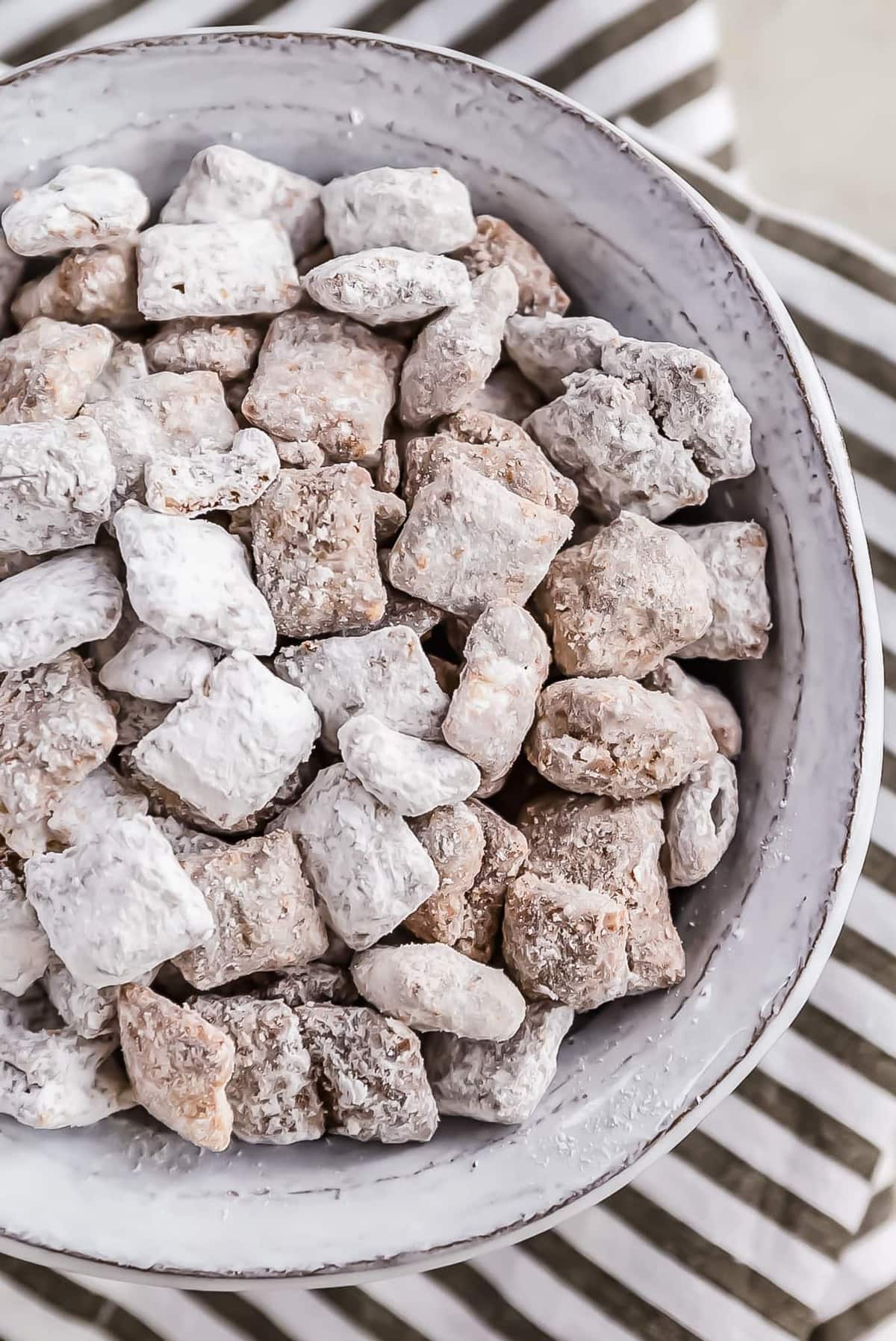 puppy chow in a large white bowl