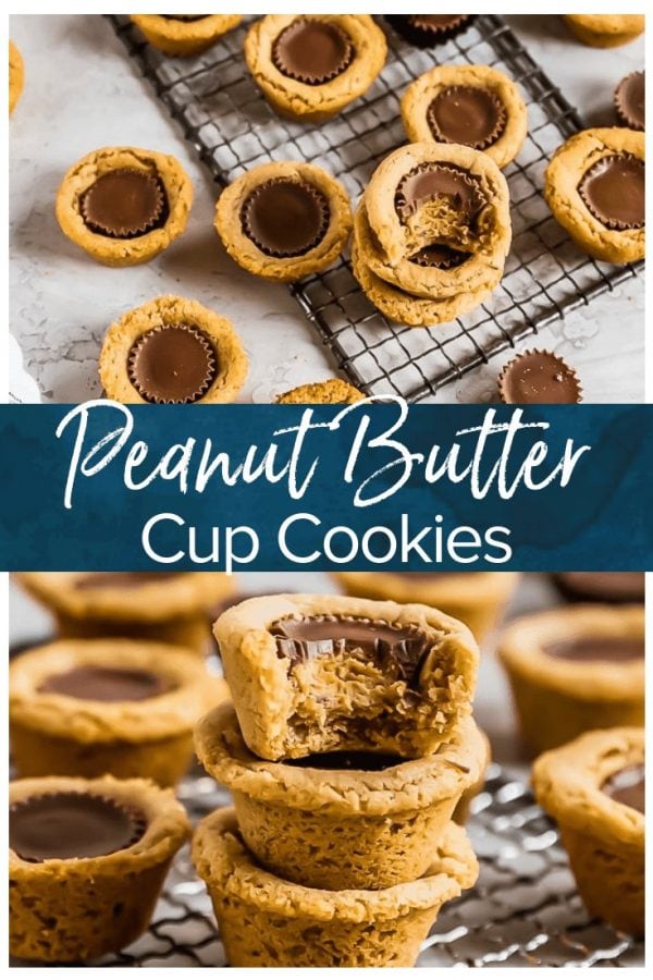 Peanut Butter Cup Cookies are the perfect little treat. Mini peanut butter cups are baked right into tart shaped cookies for a delicious bite-sized dessert. Everyone will eat these Reese's Cup Cookies right up because no one can resist chocolate peanut butter cookies!