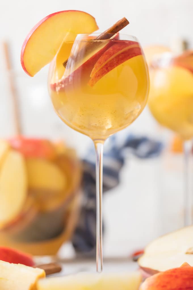Apple Pie Sangria is light, refreshing, easy, and delicious! The hit of every party I take it to! Apple Cider, Caramel Vodka, White Wine, Ginger Ale, and more! The Cookie Rookie has Sangrias for every occasion!