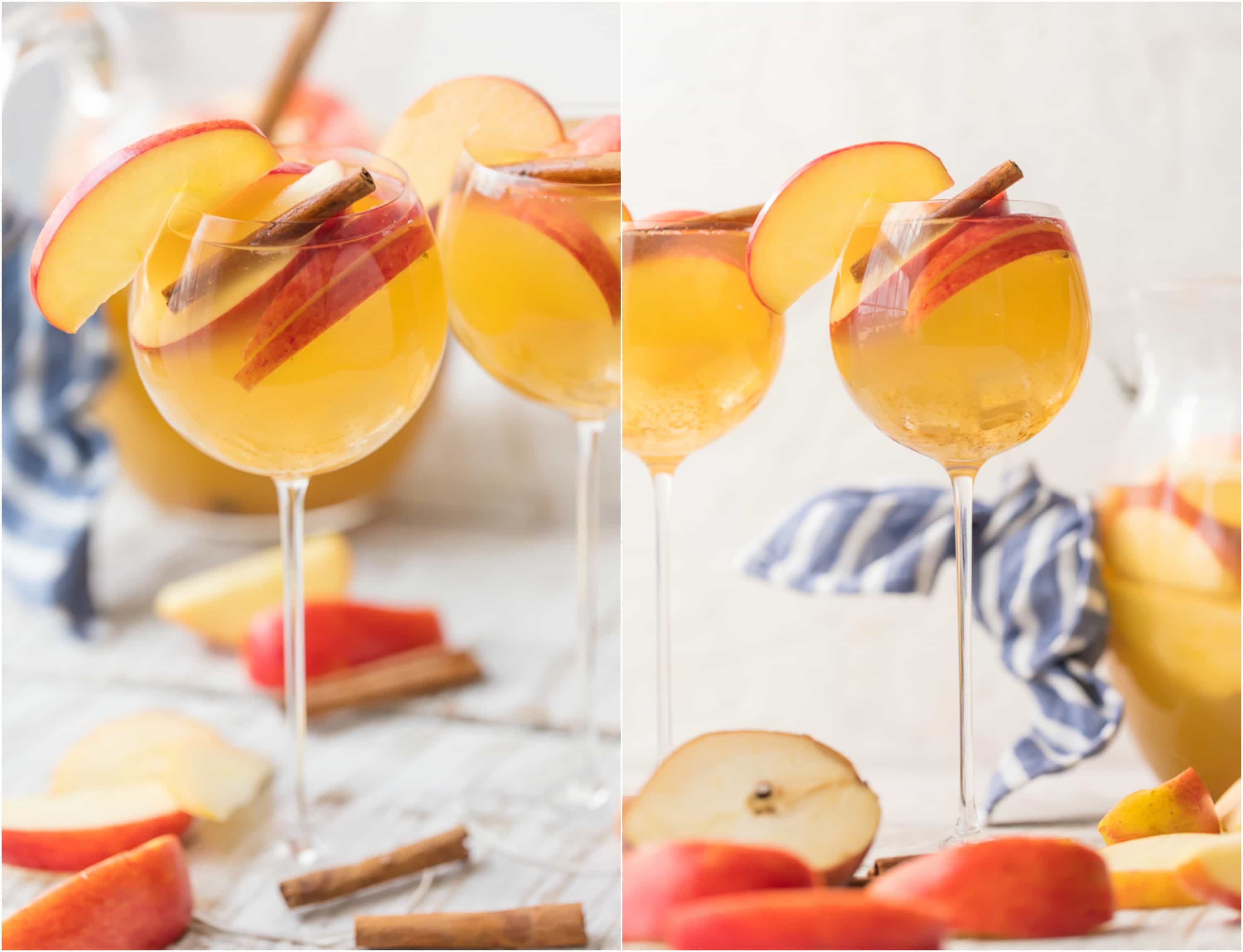apple pie sangria glasses surrounded by sliced red apples