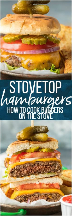 Stovetop Burgers are easier than you might think! Once we learned How to Cook Burgers on the Stove it's our go-to easy dinner for anytime of year. Cooking Burgers on the Stove is a great way to make sure you cook a JUICY and PERFECT Stovetop Burger each and every time. Hamburgers on the Stove is the only way to cook cheeseburgers!