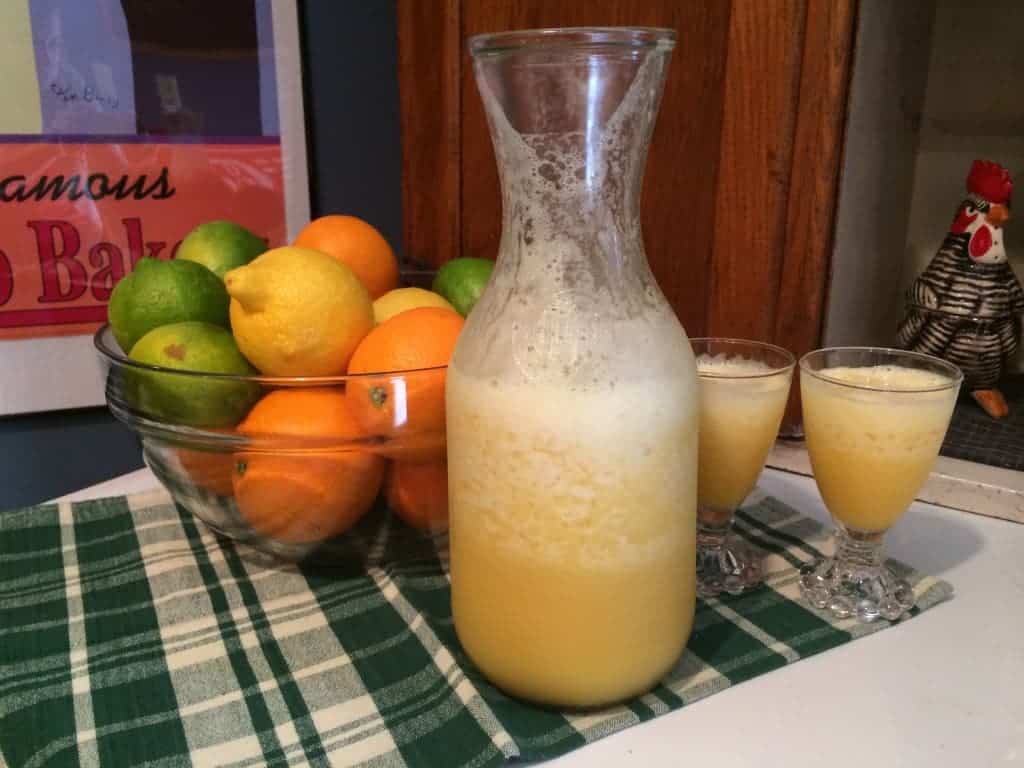 vanilla infused frozen orange juice. a delicious addition to any breakfast!! YUM. Blended orange juice in a bottle and poured into glasses.