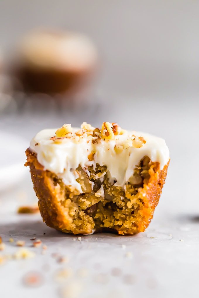 A mini muffin with a bite taken out of it