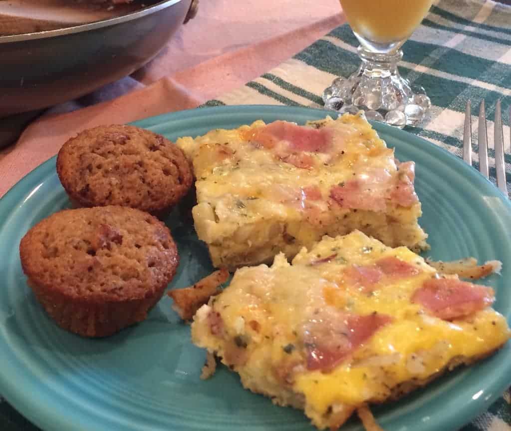 Apple Gruyere Frittata served with whole grain muffins.
