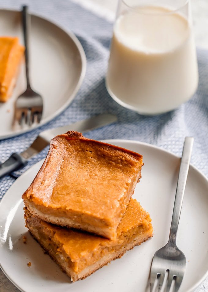 Pumpkin Dessert bars on a white plate