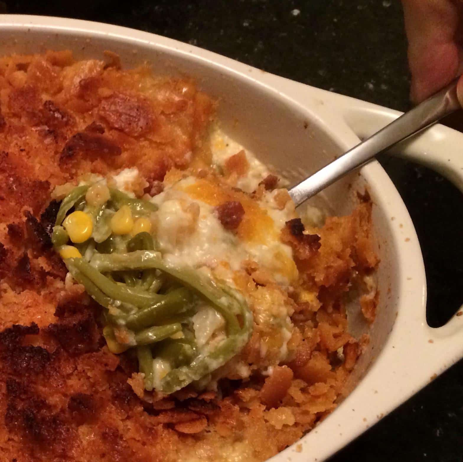 green bean, corn, and water chestnut casserole. one of my thanksgiving