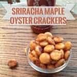 oyster crackers in front of a bottle of sriracha