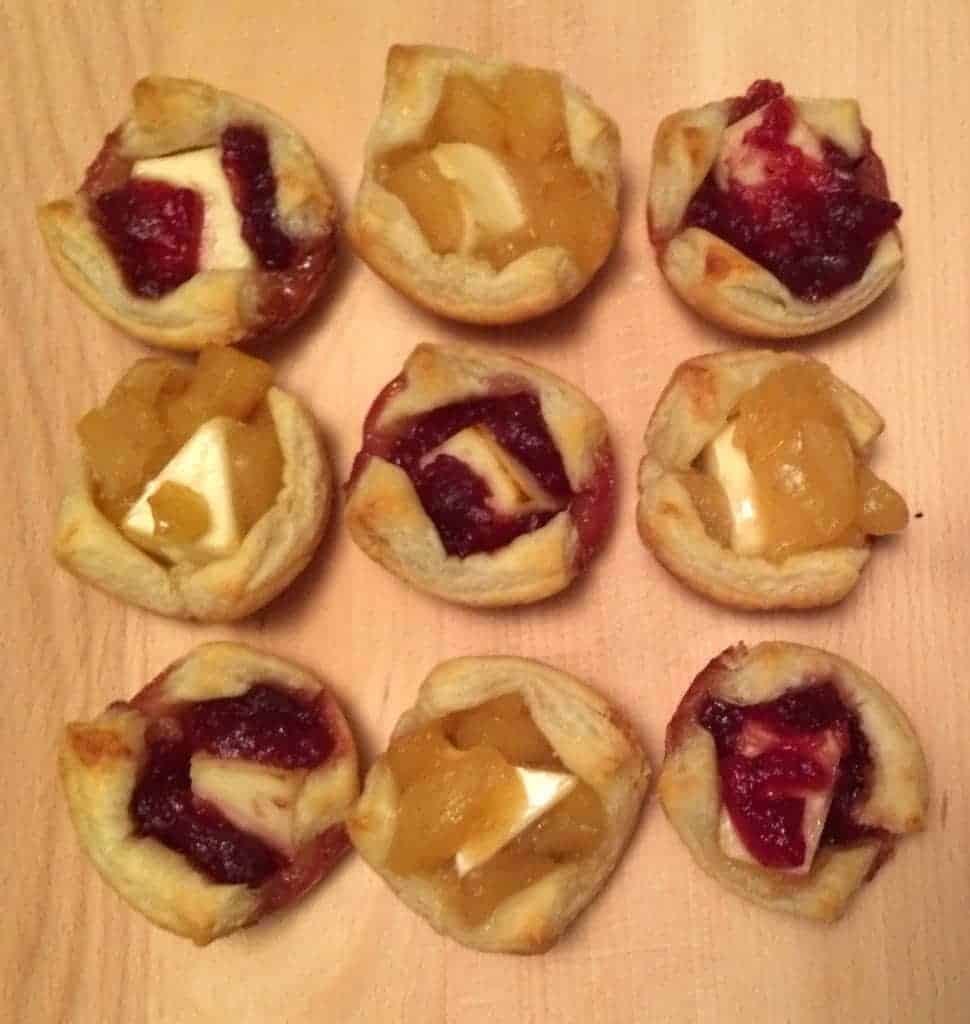 Overhead view of baked Apple and Cranberry Brie Bites.