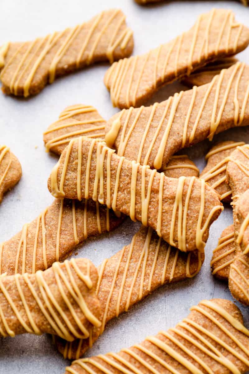 homemade dog treats drizzled with dog friendly icing