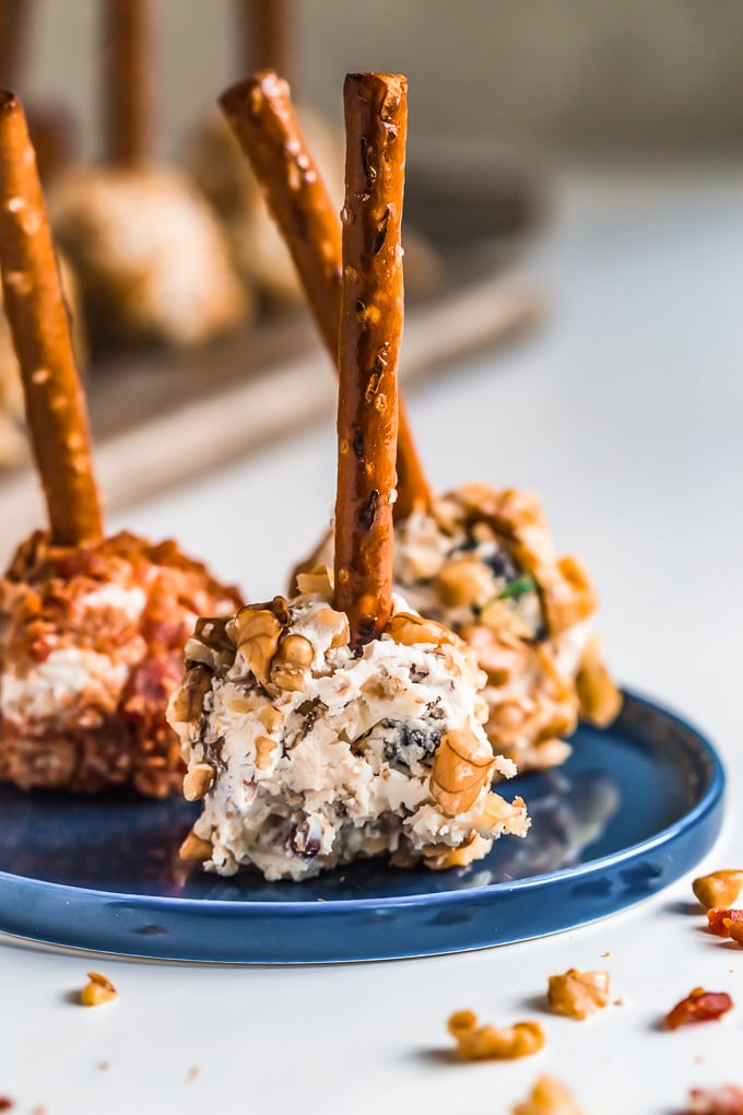 Mini cheese balls made with cream cheese and dried fruit
