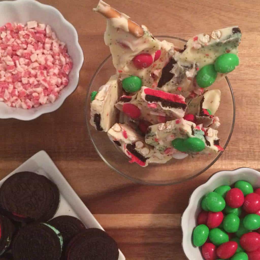 Christmas Bark surrounded by ingredients