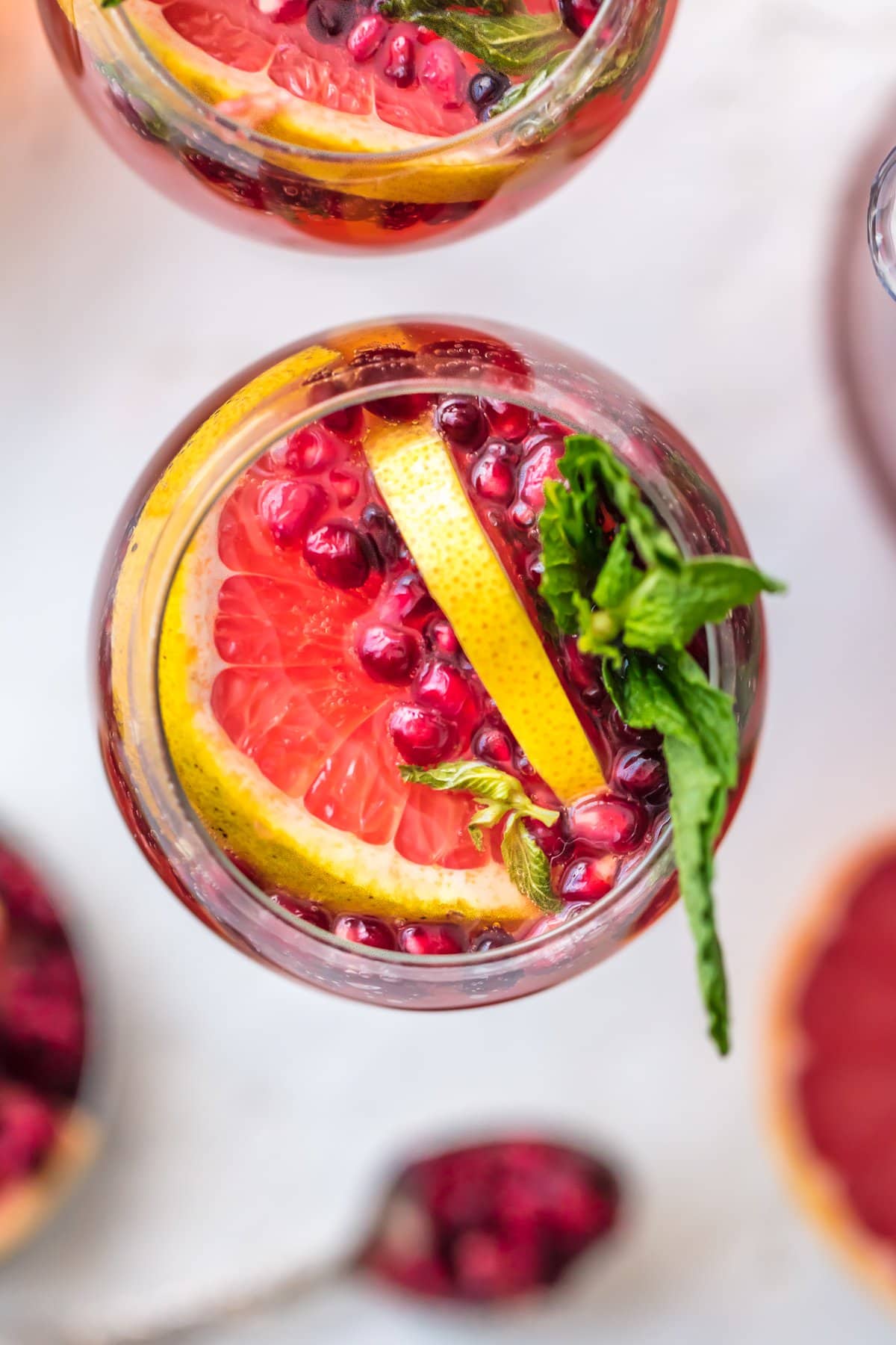 Pink Champagne Sangria with grapefruit, pomegranate, and mint