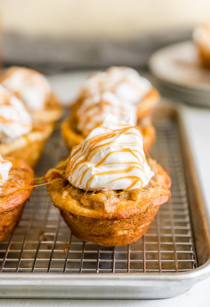 Apple Pie Cupcakes on a cooling rack