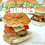 gooey burger sliders on a white plate.