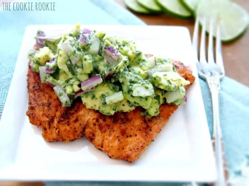 grilled salmon with avocado salsa, see more at http://homemaderecipes.com/cooking-101/14-homemade-dinner-ideas/