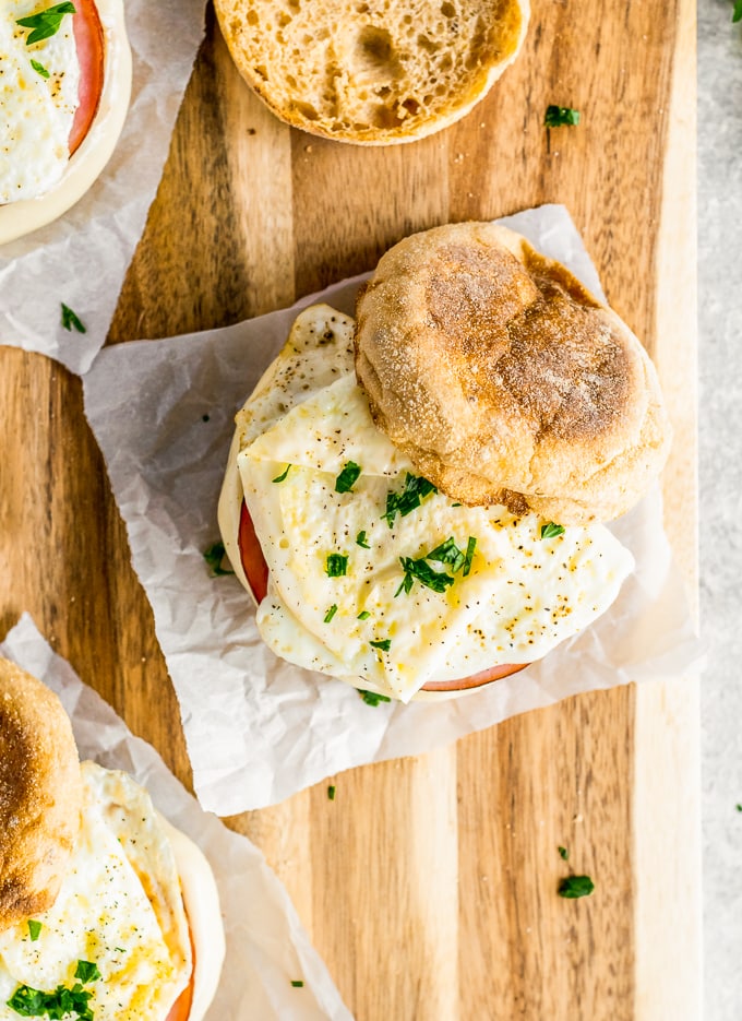 Overhead view of Egg White Delight sandwich