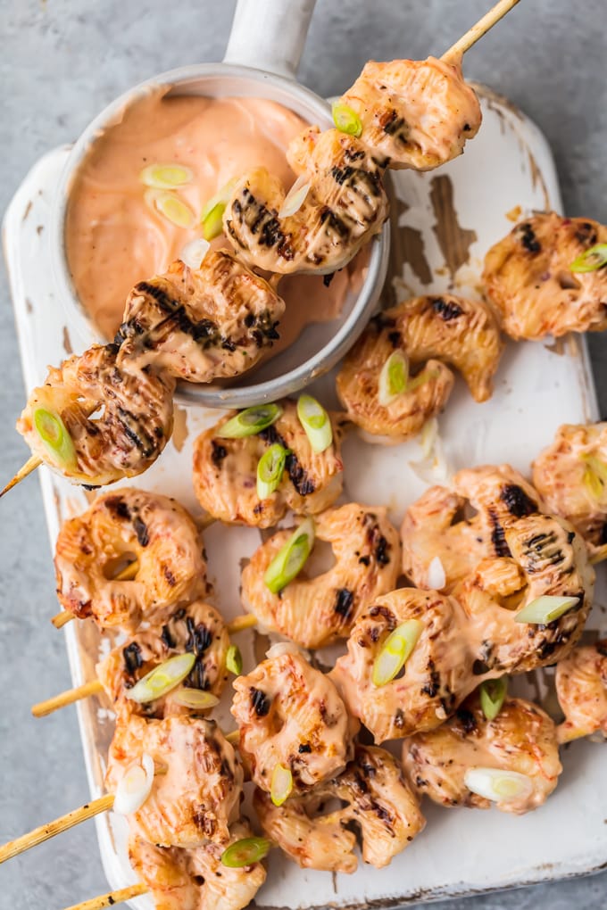 bang bang shrimp skewers