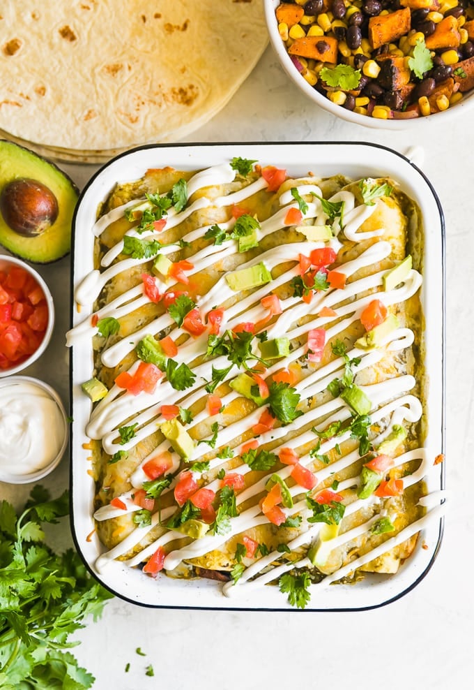 healthy enchiladas in a baking dish
