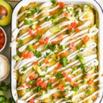 sweet potato enchiladas with chicken in a white dish