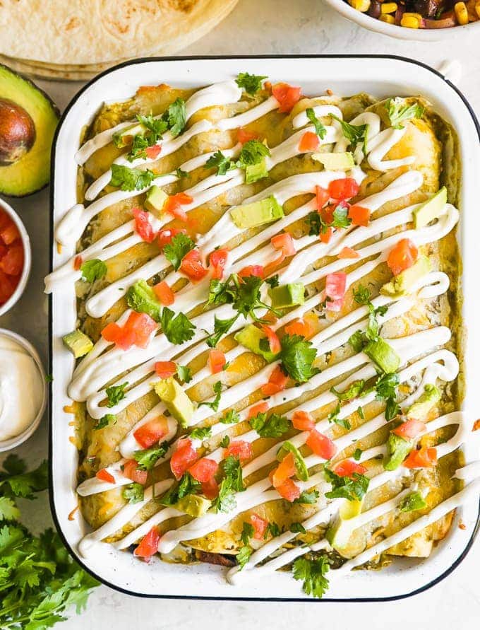 CHICKEN AND SWEET POTATO ENCHILADAs in a dish