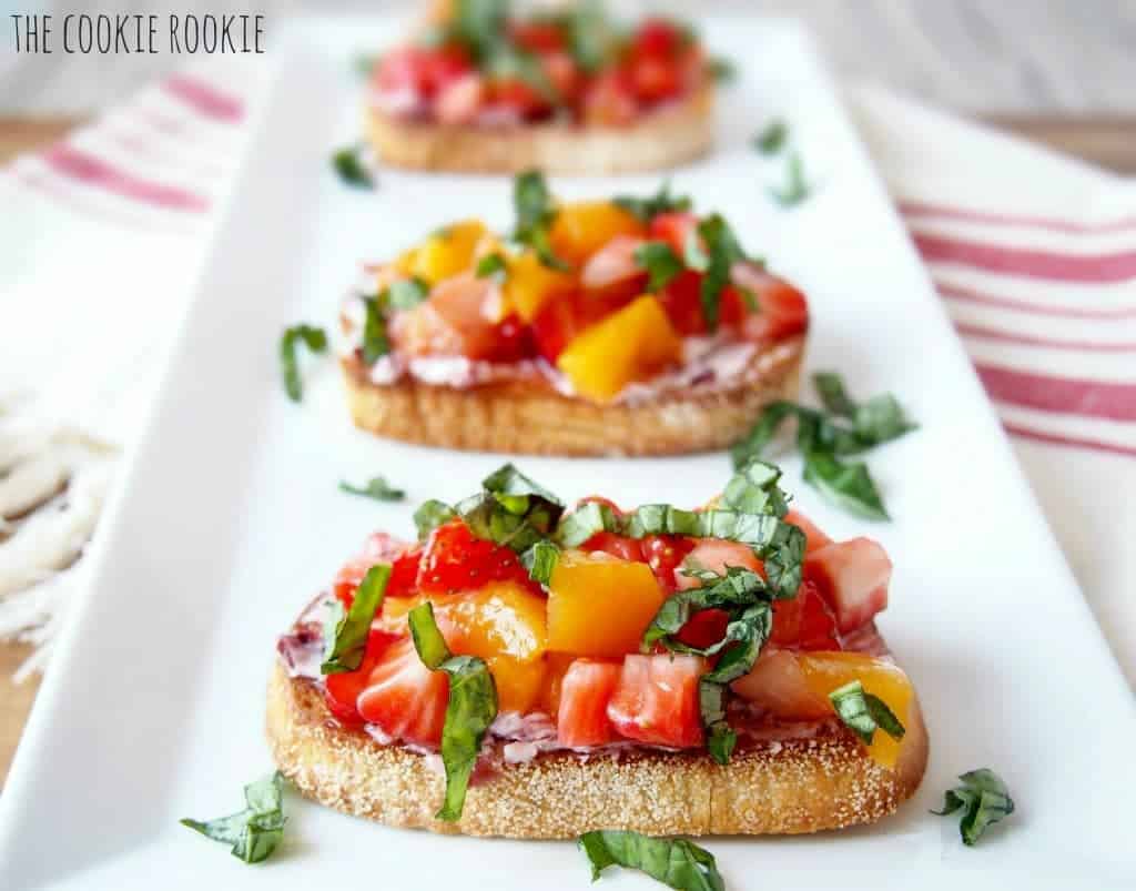 a row of bruschettas