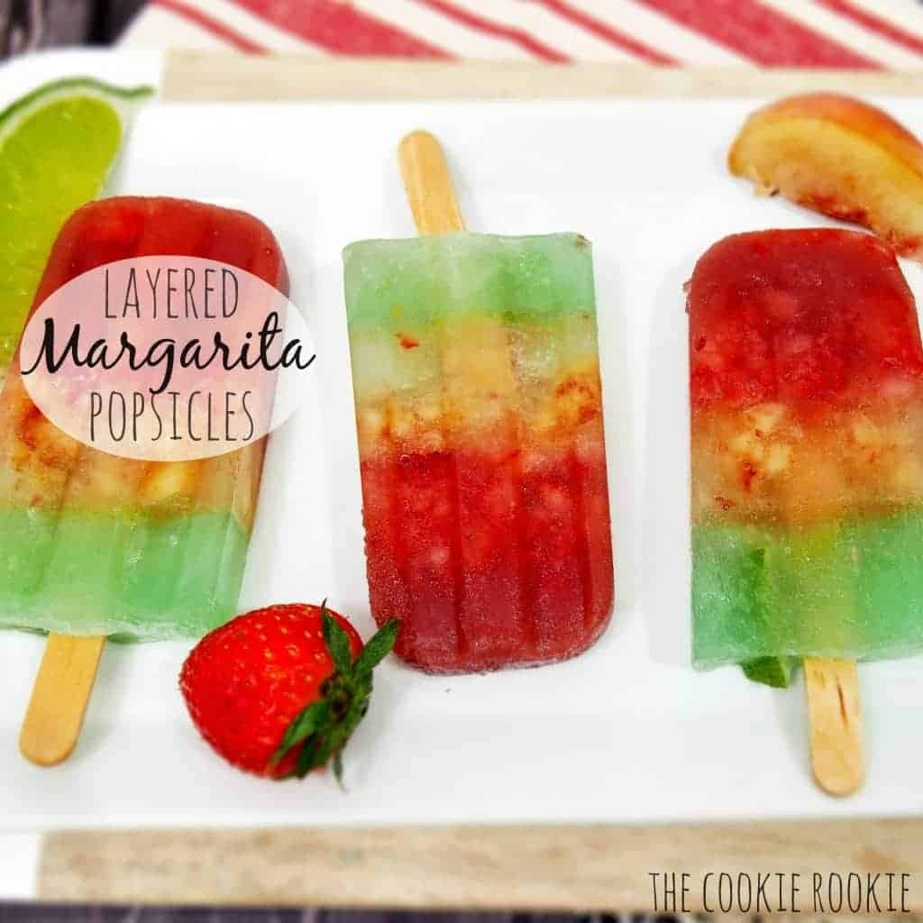 Layered Margarita Popsicles with Strawberry, White Peach, and Lime Margaritas!! Cinco de Mayo! {The Cookie Rookie}