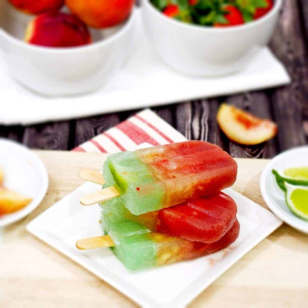 Layered Margarita Popsicles with Strawberry, White Peach, and Lime Margaritas!! Cinco de Mayo! {The Cookie Rookie}