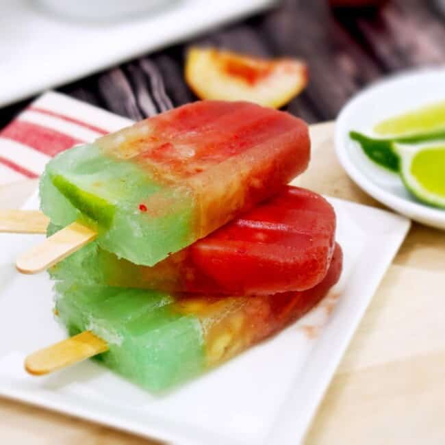 Layered Margarita Popsicles with Strawberry, White Peach, and Lime Margaritas!! Cinco de Mayo! {The Cookie Rookie}