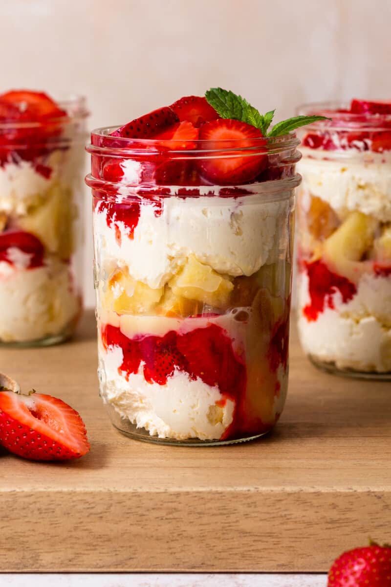 clear jars of strawberry shortcake cups