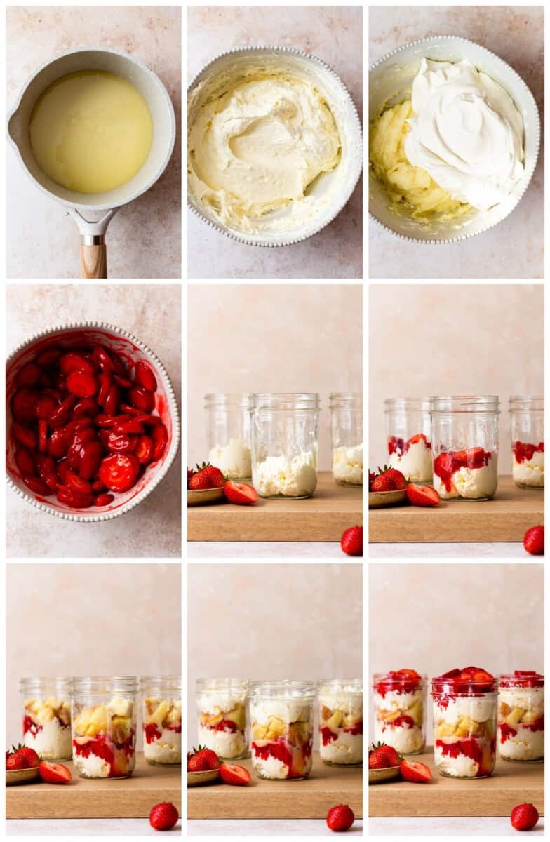 step by step photos for how to make strawberry shortcake cups