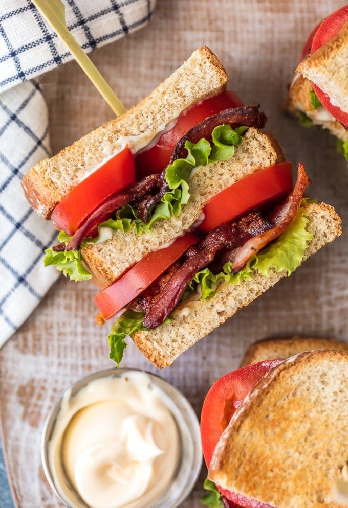 Tomato, Lettuce, and Bacon inside bread with mayo